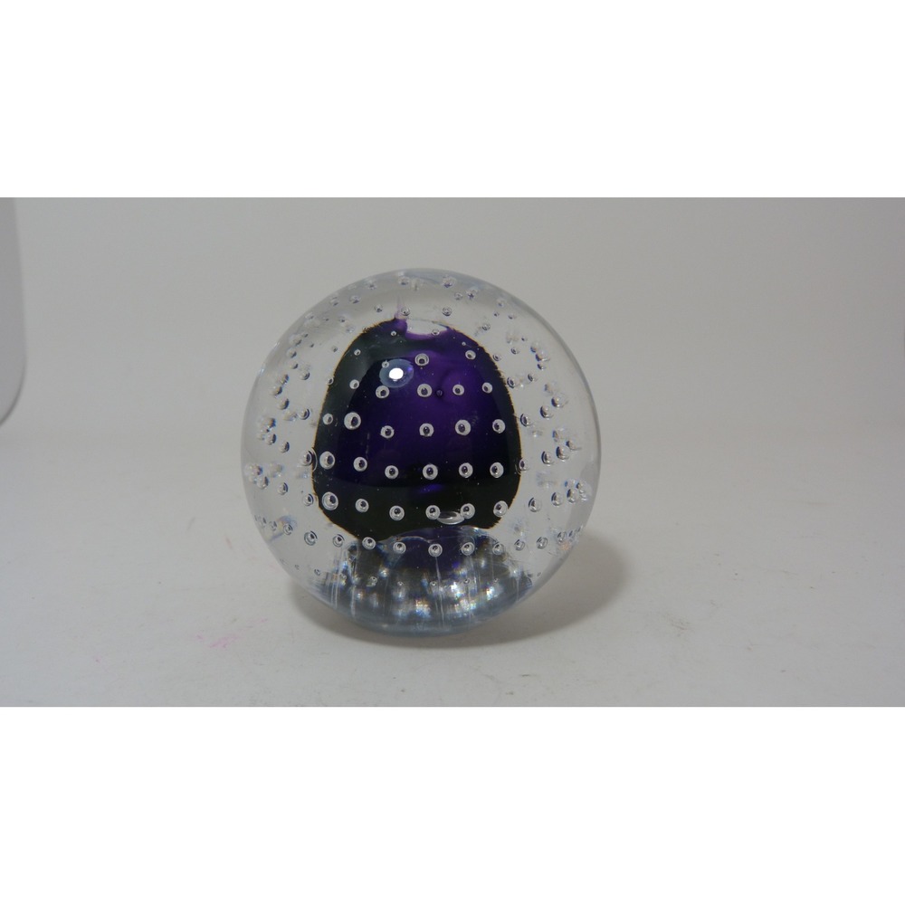 Jablonski Poland Lead Crystal Controlled Bubble Paperweight Purple Core Orb